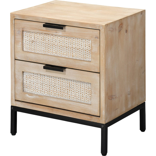 Reed Side Table by Lifestyle by JY in washed wood, black metal. Made from mdf with natural fir veneer, rattan weaving panel, iron in a modern style.