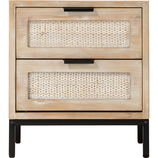 Reed Side Table by Lifestyle by JY in washed wood, black metal. Made from mdf with natural fir veneer, rattan weaving panel, iron in a modern style.