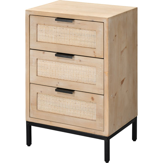 Reed Side Table by Lifestyle by JY in washed wood, black metal. Made from mdf with natural fir veneer, rattan weaving panel, iron in a modern style.