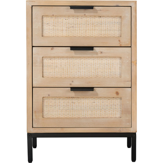 Reed Side Table by Lifestyle by JY in washed wood, black metal. Made from mdf with natural fir veneer, rattan weaving panel, iron in a modern style.