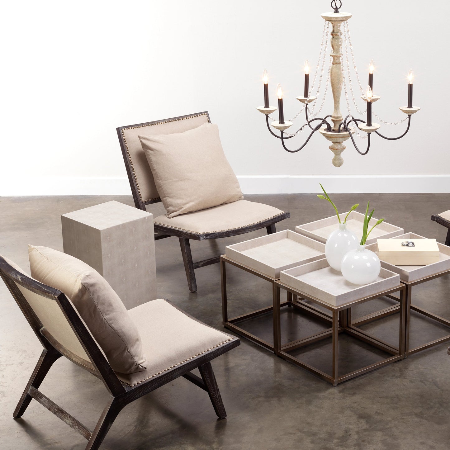 005 SR-912986 | Lifestyle | Structure Side Table by Lifestyle by JY in ivory faux shagreen. Made from faux shagreen in a modern style.