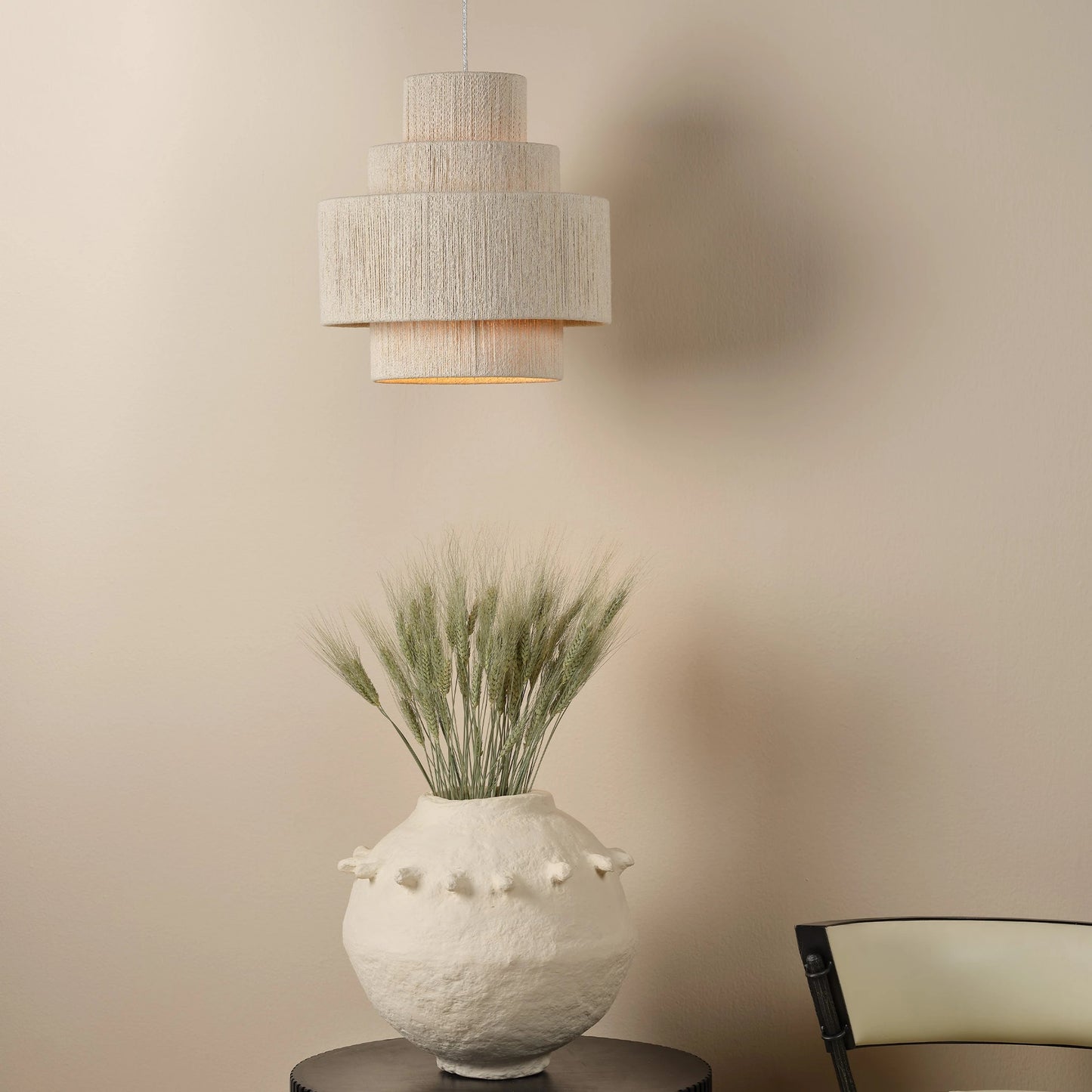 005 SI-2146420 | Lifestyle | Filament Pendant by The Livingston Collection in off white. Made from 100% cotton natural rope, iron metal in a modern style.