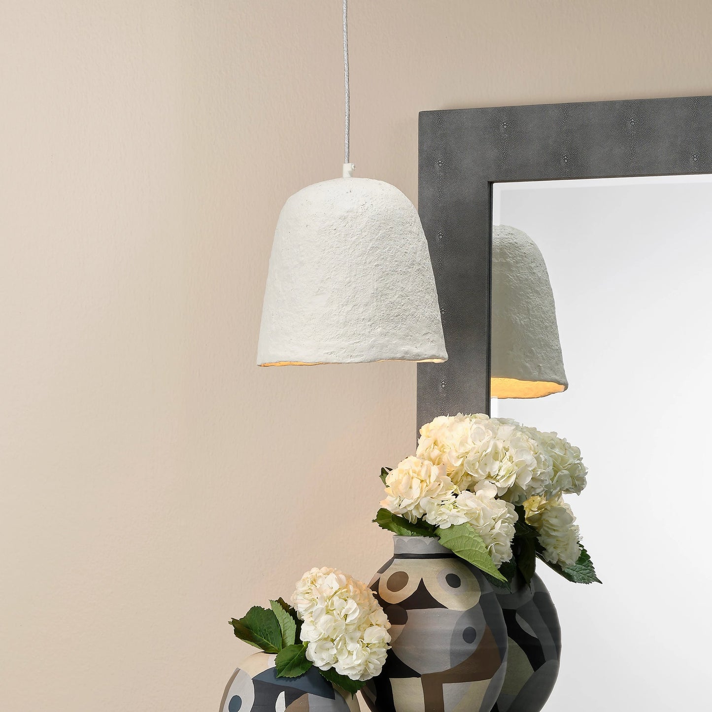 006 SI-2146458 | Lifestyle | Tablet Pendant by Lifestyle by JY in off white. Made from paper mache in a modern style.