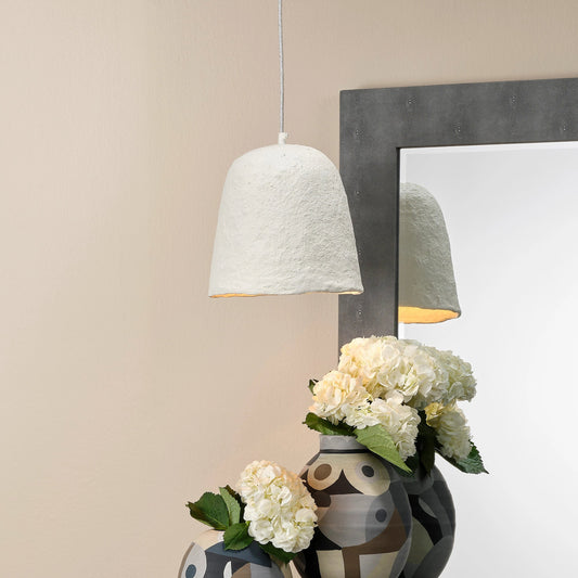 Tablet Pendant by Lifestyle by JY in off white. Made from paper mache in a modern style.