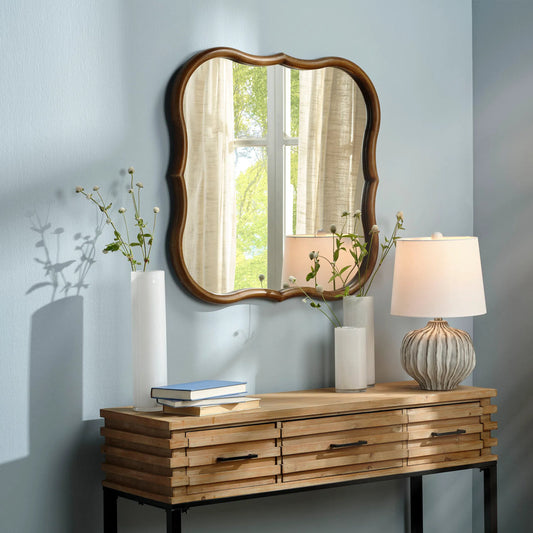 Daisy Mirror by Lifestyle by JY in natural wood. Made from mdf, mirror in a transitional style.