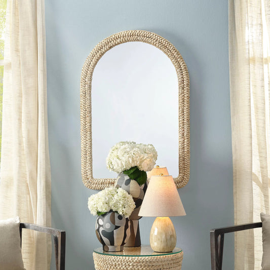 Grain Mirror by Lifestyle by JY in natural and natural cornhusk. Made from mdf, corn husk, mirror in a rustic style.