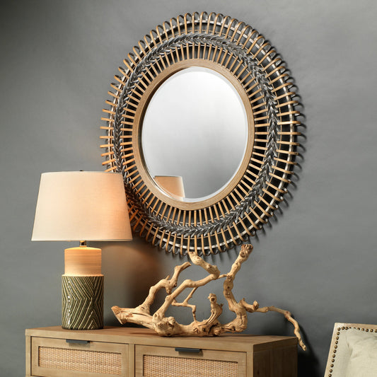 Grove Braided Mirror by Lifestyle by JY in gray, natural. Made from bamboo in a modern style.