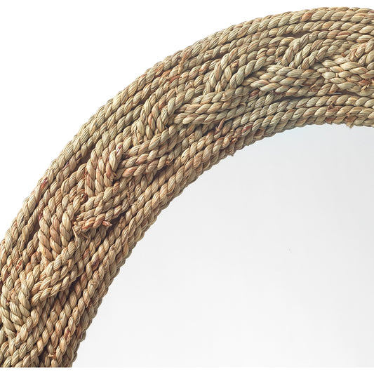 Lark Braided Oval Mirror by Jamie Young in natural seagrass. Made from seagrass in a coastal style.