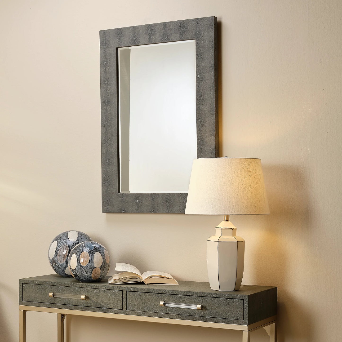 011 SI-1961324 | Lifestyle | Structure Rectangle Mirror by Lifestyle by JY. Made from faux shagreen and glass in a modern style.
