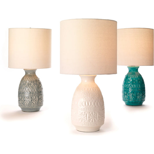 Frieze Table Lamp by Lifestyle by JY in white. Made from ceramic in a cottage & farmhouse style.