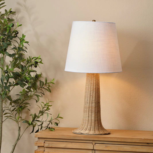 Walden Table Lamp by Jamie Young in natural. Made from cane, metal: iron in a coastal style.