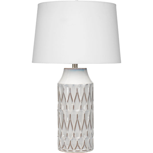Dalia Table Lamp by Lifestyle by JY in white patterned ceramic. Made from ceramic, linen in a coastal style.