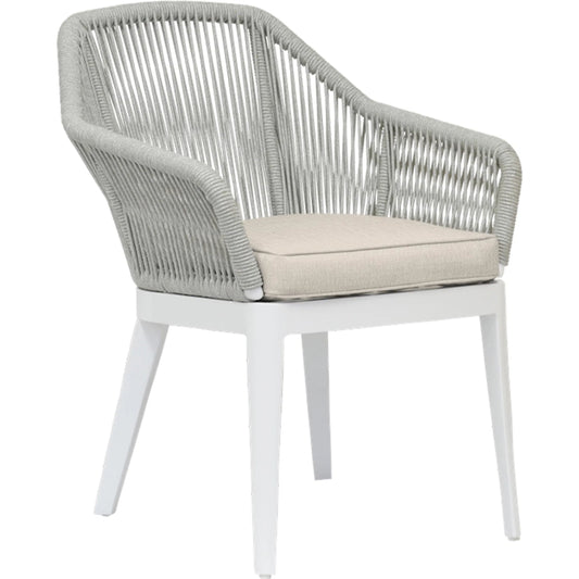 Miami Outdoor Dining Chair by Sunset West in frost. Made from olefin rope in a coastal style.