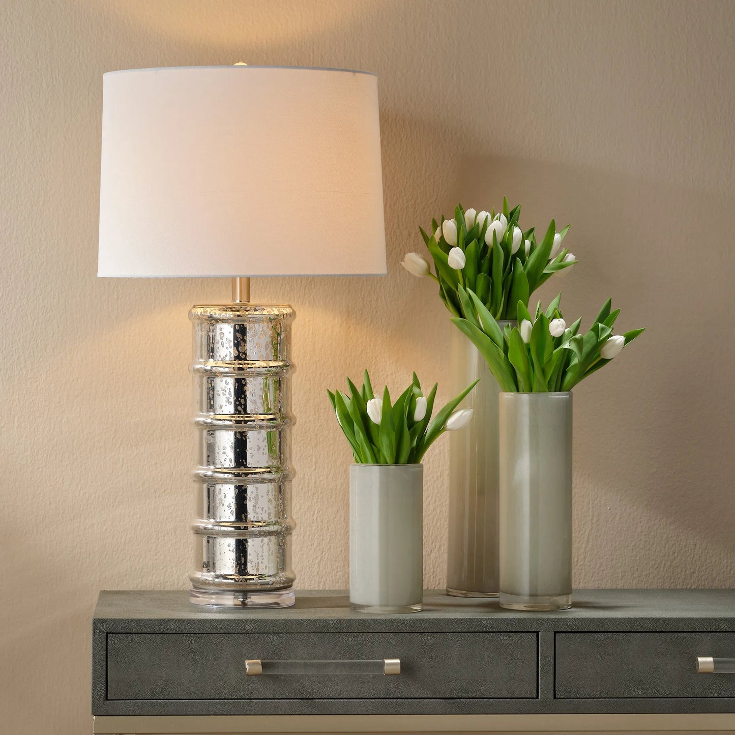 005 SR-819666 | Lifestyle | Irene Table Lamp by Lifestyle by JY in silver mercury glass. Made from silver mercury glass in a modern style.