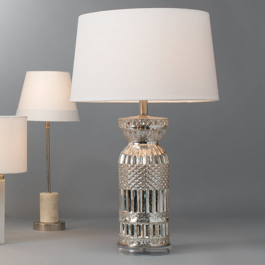 Isla Table Lamp by Lifestyle by JY in silver mercury glass. Made from silver mercury glass in a modern style.