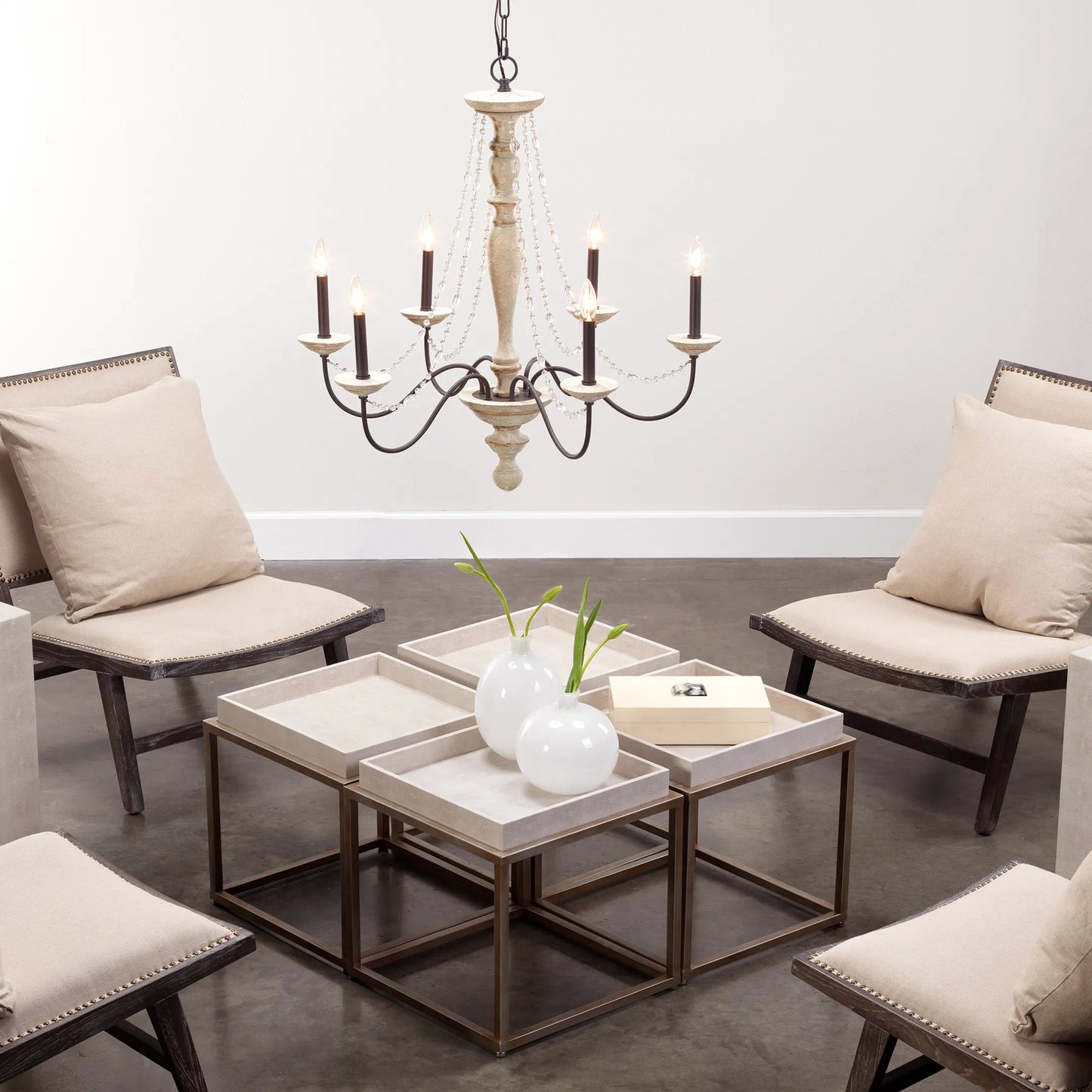 004 SR-819670 | Lifestyle | Jax Square Side Table by The Livingston Collection in ivory faux shagreen, antique brass metal. Made from faux shagreen, metal in a transitional style.