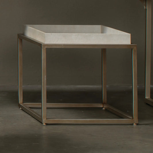 Jax Square Side Table by Lifestyle by JY in ivory faux shagreen, antique brass metal. Made from faux shagreen, metal in a transitional style.