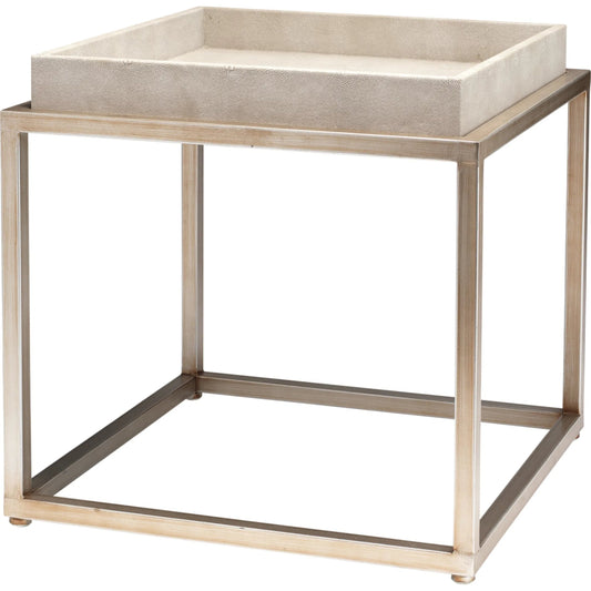 Jax Square Side Table by Lifestyle by JY in ivory faux shagreen, antique brass metal. Made from faux shagreen, metal in a transitional style.