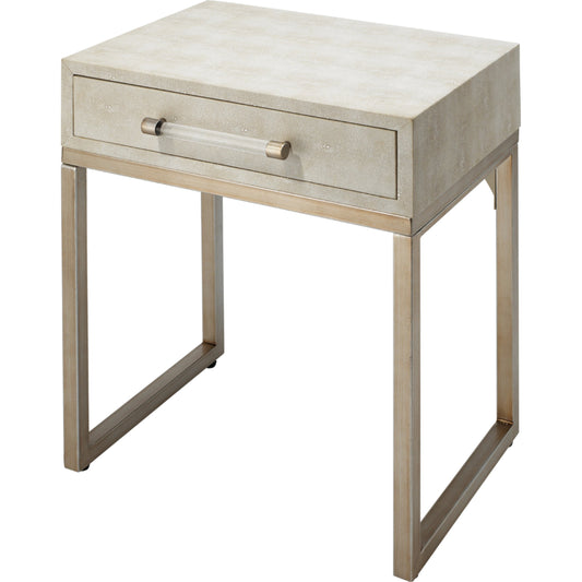 Kain Side Table by Lifestyle by JY in cream. Made from iron, faux patterned leather in a transitional style.