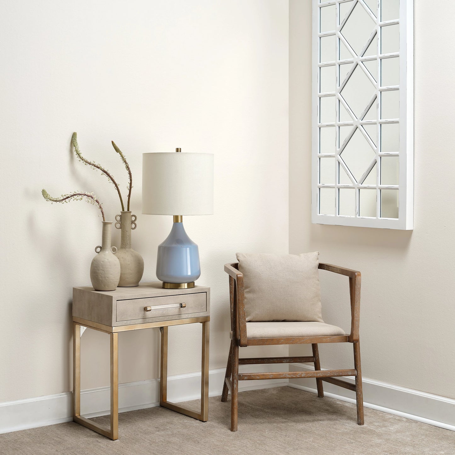 006 SR-819675 | Lifestyle | Kain Side Table by Lifestyle by JY in cream. Made from iron, faux patterned leather in a transitional style.