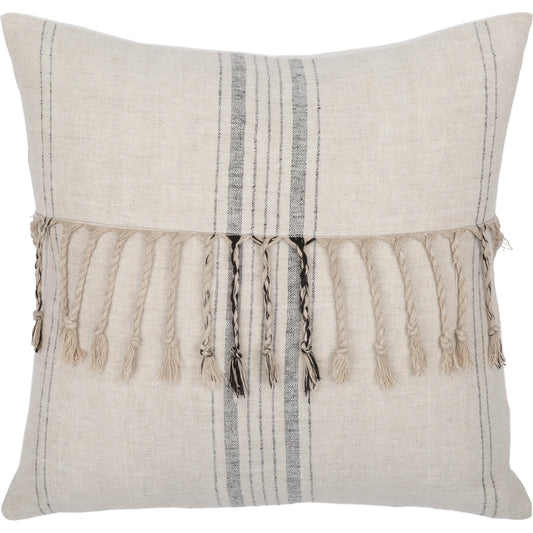 001 SI-1885273,SI-1885274,SI-1885275,SI-1885276,SI-1885277,SI-1885278 | Primary Silo | Linen Stripe Embellished Pillow - 13701 by Surya in light beige, black, oatmeal. Made from 100% linen in a eclectic & global style.