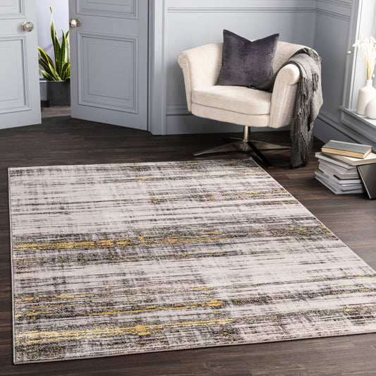 Lustro Area Rug by Livabliss in camel, cream, light beige, medium gray, gray, black. Made from 50% polyester, 50% polypropylene in a modern style.