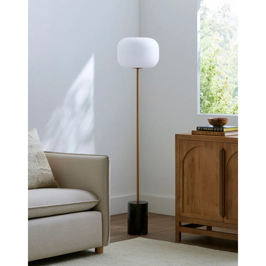 Lunaris Accent Floor Lamp by Surya in white, black, translucent. Made from marble, glass in a modern style.
