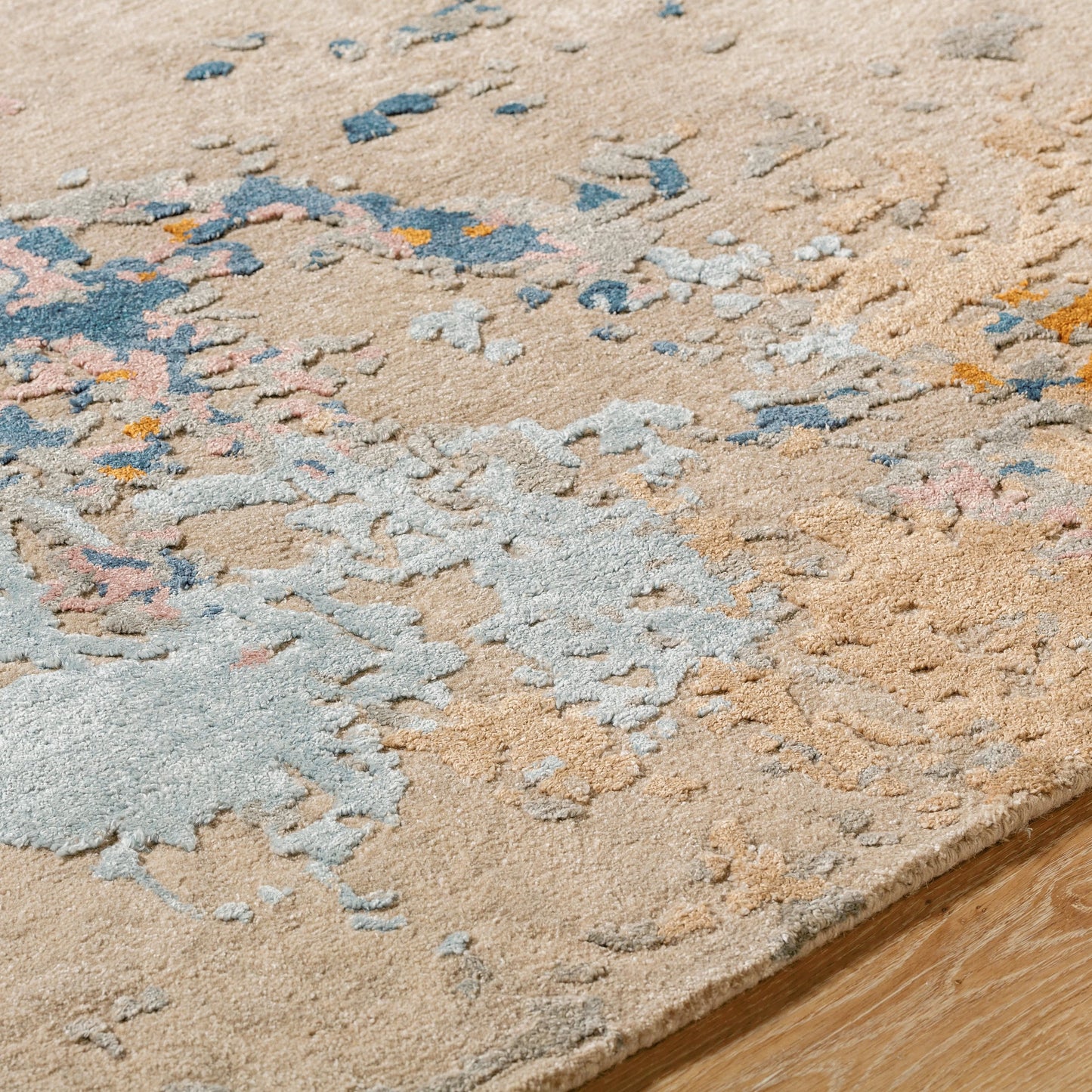 005 SI-2165346,SI-2165347,SI-2165348,SI-2165349,SI-2165350 | Closeup | Lukla Rug - 534490 by Surya in khaki, silver, prairie dust, sage. Made from viscose, wool in a unique style.
