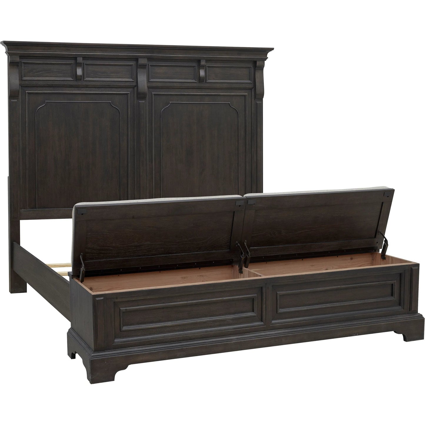 004 SI-2383566,SI-2383567,SI-2383568 | Additional Silo | Hickory Creek Storage Bed by Pulaski Furniture in brown velvet. Made from split heart cathedral hickory veneers in a unique style.