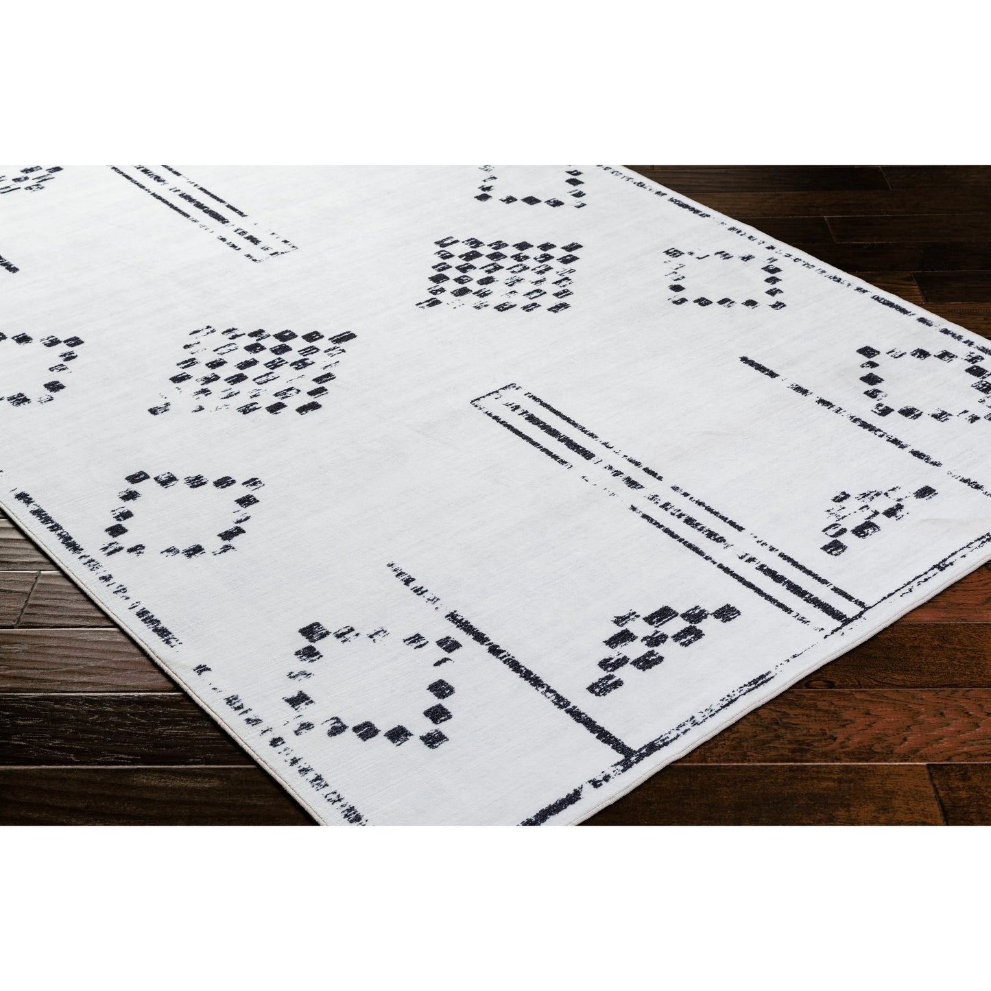 002 SI-2099332,SI-2099333,SI-2099334,SI-2099335,SI-2099336,SI-2099337 | Closeup | Lavable Rug - 500669 by Livabliss in white. Made from polyester in a unique style.