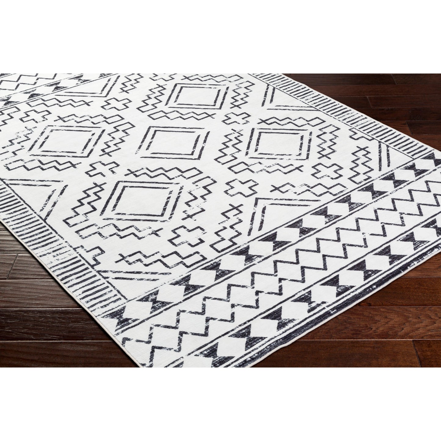 003 SI-2054108,SI-2054109,SI-2054110,SI-2054111,SI-2054112,SI-2054113 | Closeup | Lavable Rug - 500687 by Livabliss in off-white, nickel, black. Made from face: 100% polyester in a unique style.