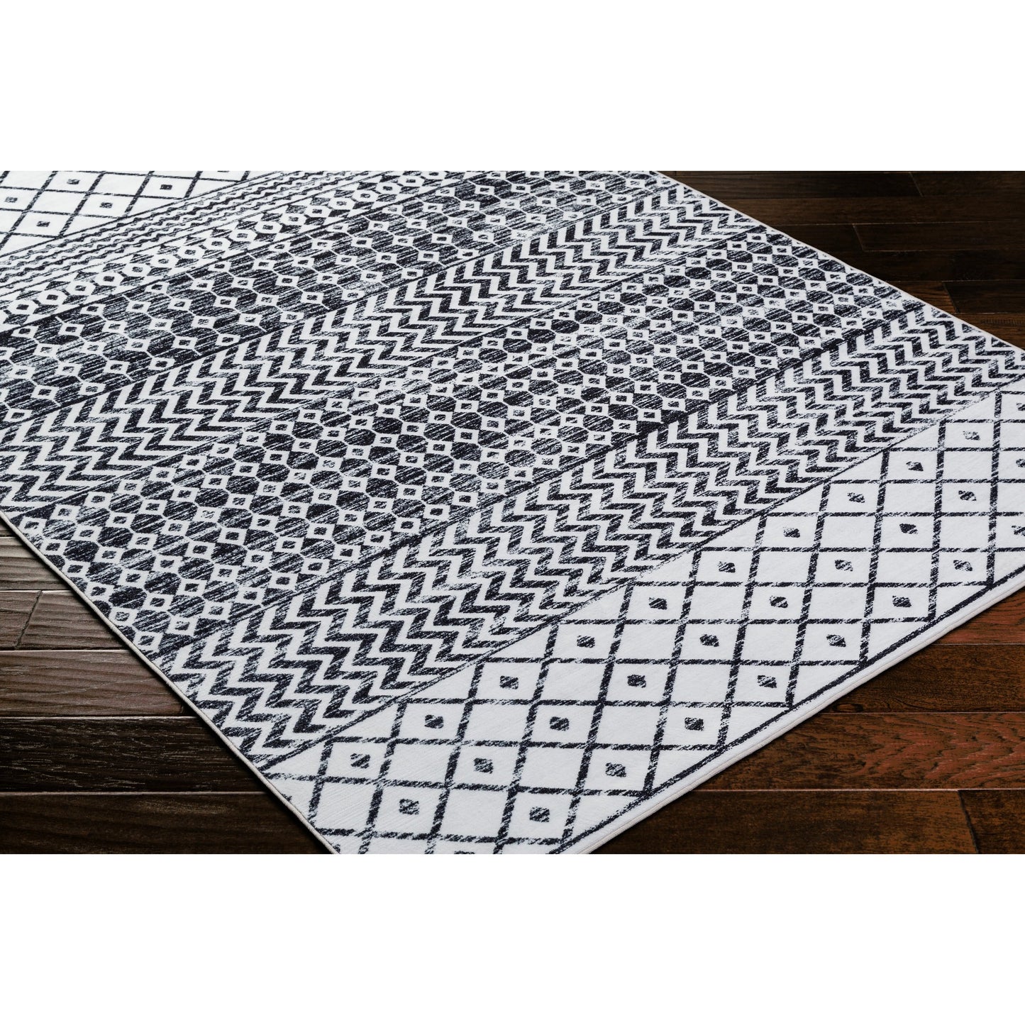 003 SI-2099350,SI-2099351,SI-2099352,SI-2099353,SI-2099354,SI-2099355 | Closeup | Lavable Rug - 500705 by Livabliss in white, nickel, onyx, light silver, metallic - silver, slate. Made from polyester in a unique style.