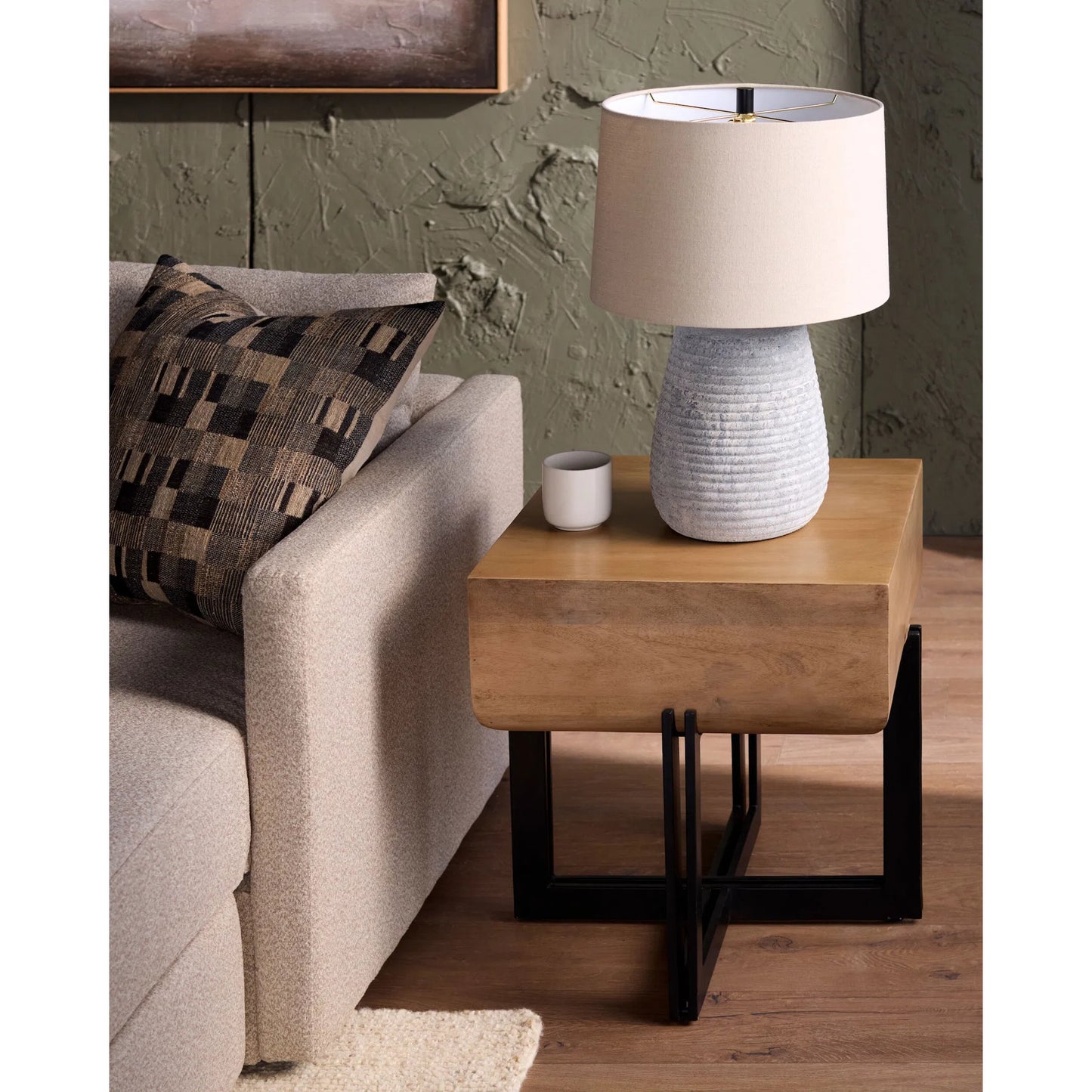 002 SI-2460237 | Lifestyle | Lowmax End Table by Surya in brown, black and powder coated. Made from mango wood, cast iron in a unique style.