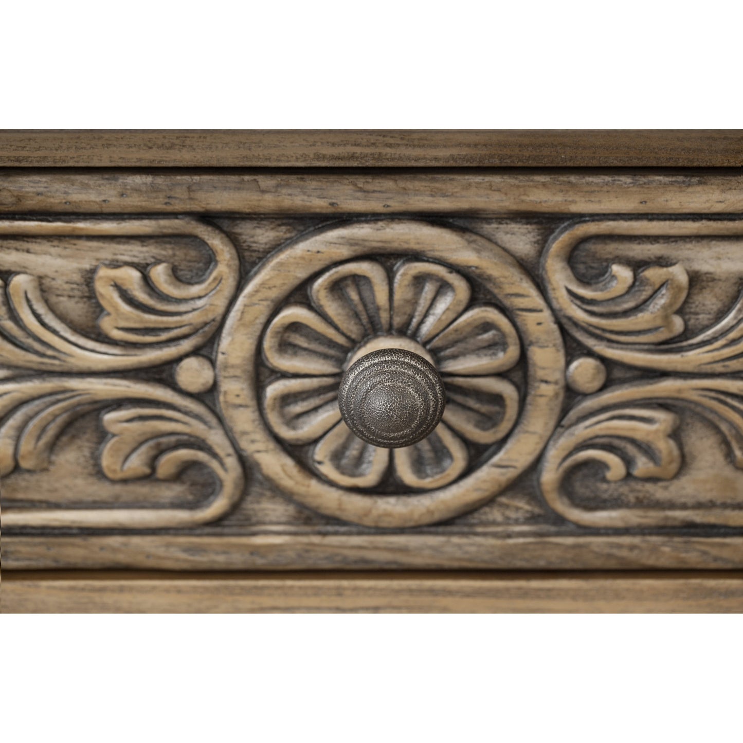 003 SI-1748401 | Closeup | Bexar Huntboard by Hooker Furniture in sandstone. Made from white oak veneers in a traditional style.