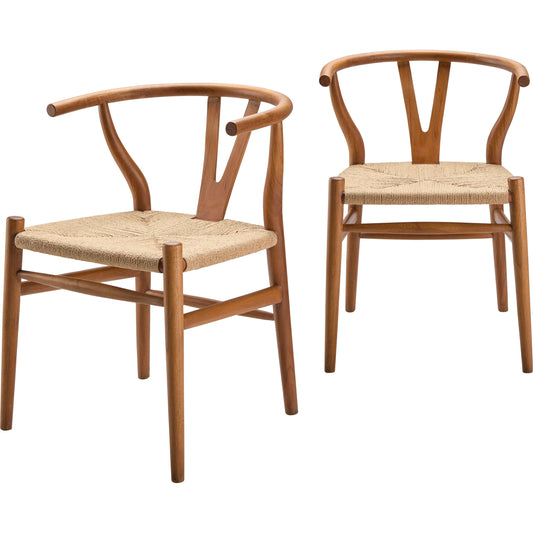 Linxia Dining Chair - 479708 (Set of 2) by Surya in wheat, brown and hand painted, lacquered. Made from top: seagrass, base: teak in a coastal style.