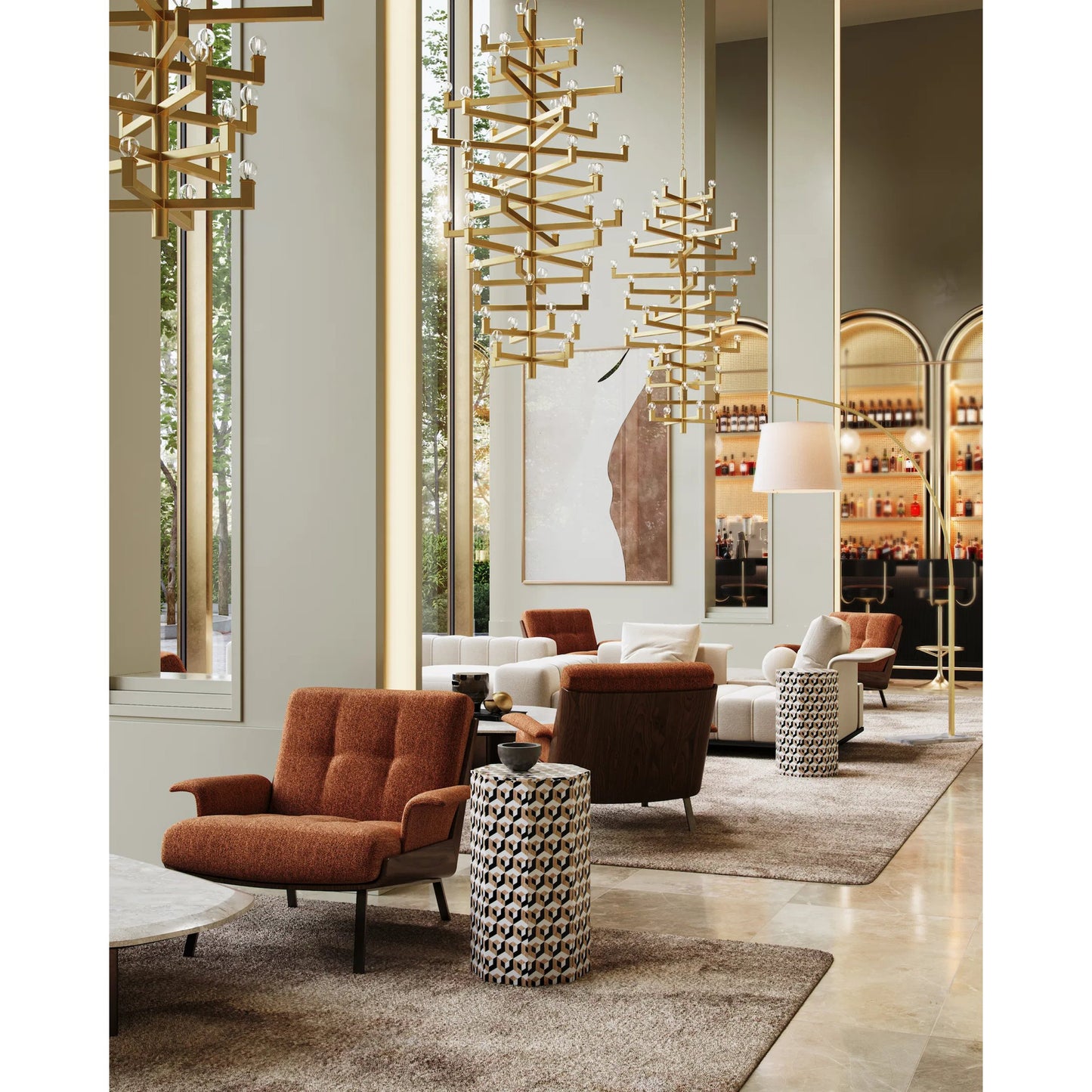 005 SI-2007752 | Lifestyle | Geo Accent Table by Currey and Company in natural, white, black. Made from mango wood, bone, composite in a modern style.