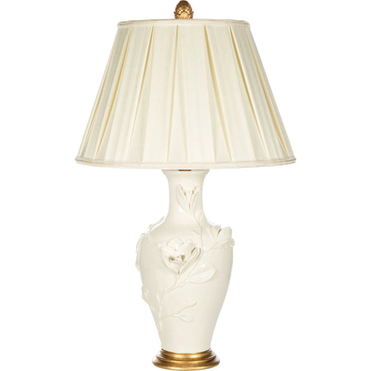 Snow Magnolia Couture Lamp by Bradburn Home. Made from ceramic in a traditional style.