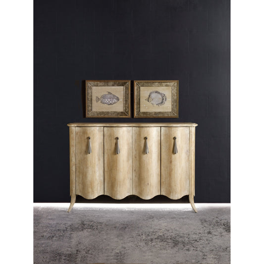Draped Credenza by Hooker Furniture in light elm. Made from elm veneers in a eclectic & global style.
