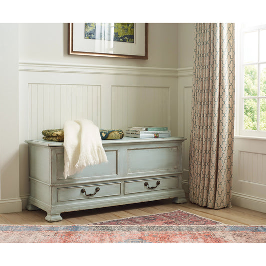 Charleston Blanket Chest by Hooker Furniture in haint blue. Made from maple veneers in a traditional style.
