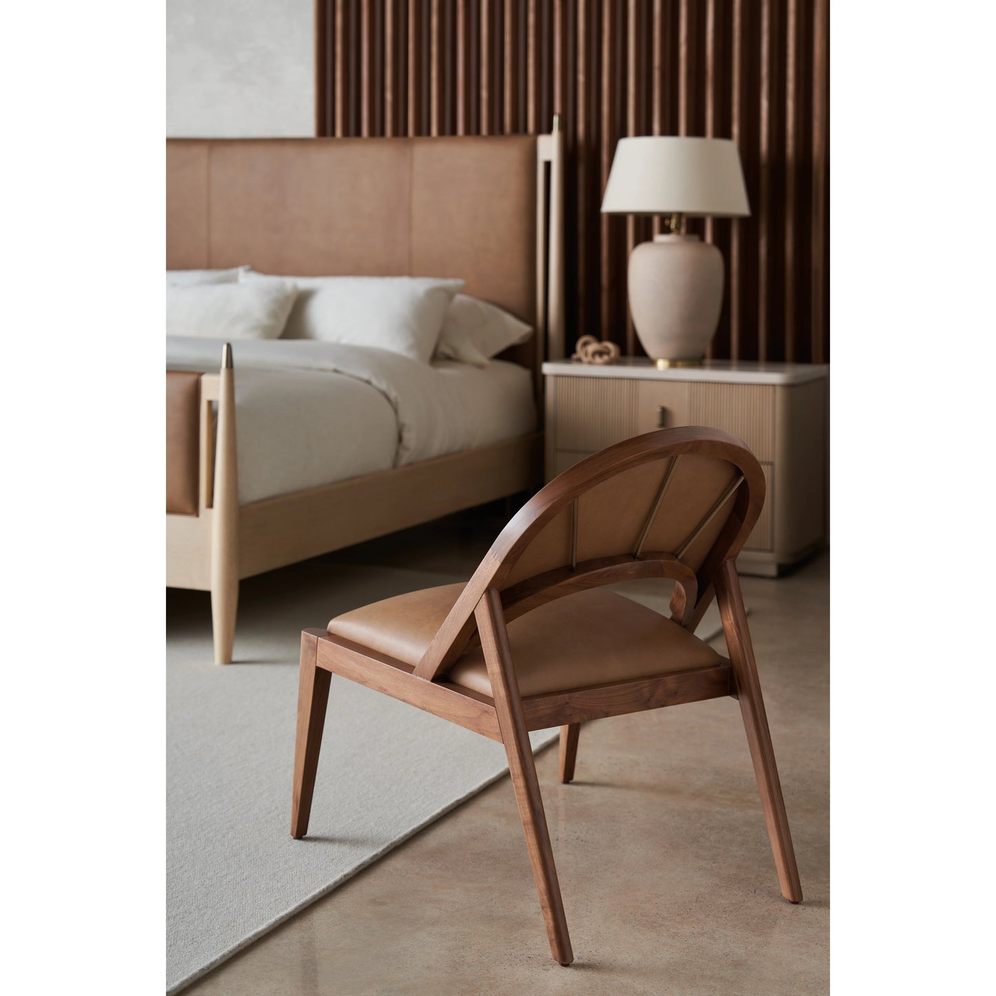 007 SI-2095974 | Additional Silo | Rhythm Lounge Chair by Caracole in saddle and natural walnut. Made from walnut in a modern style.