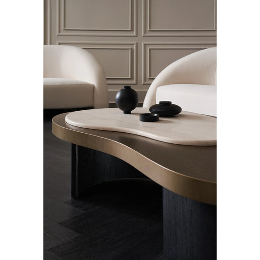 Contrast Cocktail Table by Caracole in cinder, lucent bronze oak. Made from oak, stone, quartersawn oak in a modern style.