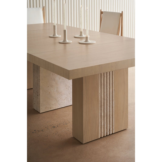 Unity Light Dining Table by Caracole in oa and sun drenched oak. Made from asian hardwood, stone, oak in a modern style.