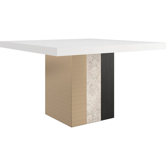 Unity Dark Dining Table by Caracole in burnished adobe, cinder, lucent bronze plated metal. Made from asian hardwood, oak, stone in a modern style.