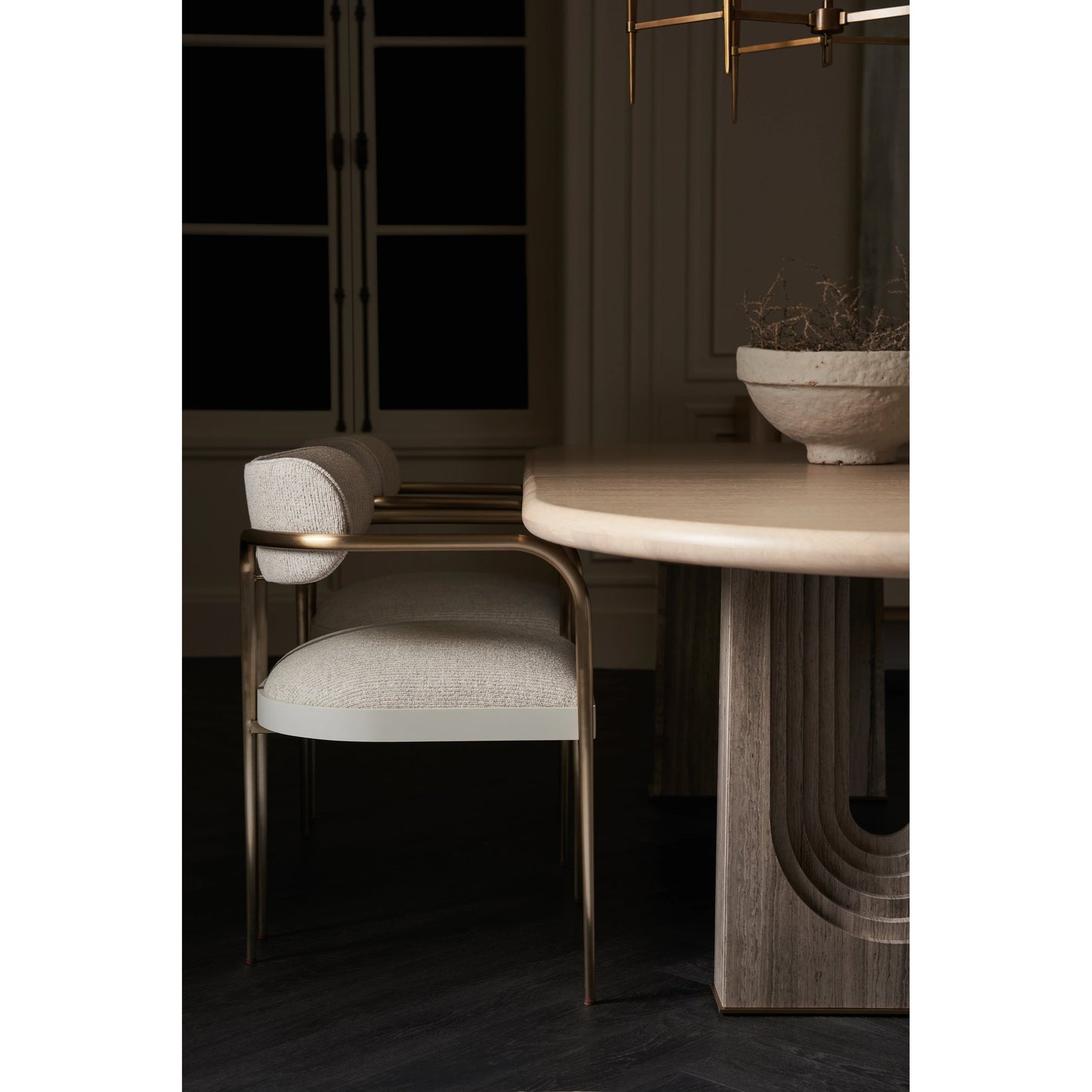 007 SI-2095998 | Lifestyle | Emphasis Dining Chair by Caracole in lucent bronze plated metal, almost white. Made from metal in a modern style.
