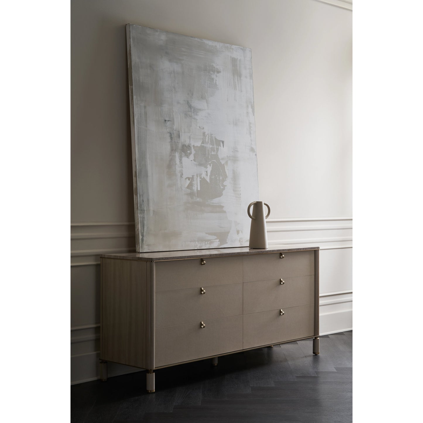 006 SI-2095999 | Lifestyle | Balance Dresser by Caracole in cremini, lucent bronze plated metal. Made from asian hardwood, stone, metal, silver platano in a modern style.
