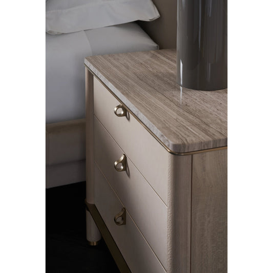 Balance Drawer Nightstand by Caracole in cremini, lucent bronze plated metal. Made from asian hardwood, stone, metal, silver platano in a modern style.