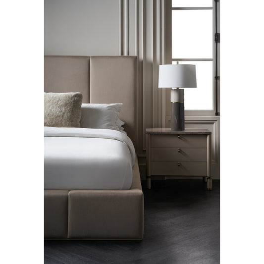 Balance Bed by Caracole in putty. Made from poplar in a modern style.