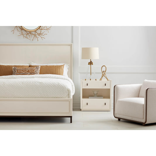 Blanc Panel Bed by A.R.T. Furniture in alabaster, burnished bronze. Made from parawood solids, maple veneers, metal in a modern style.