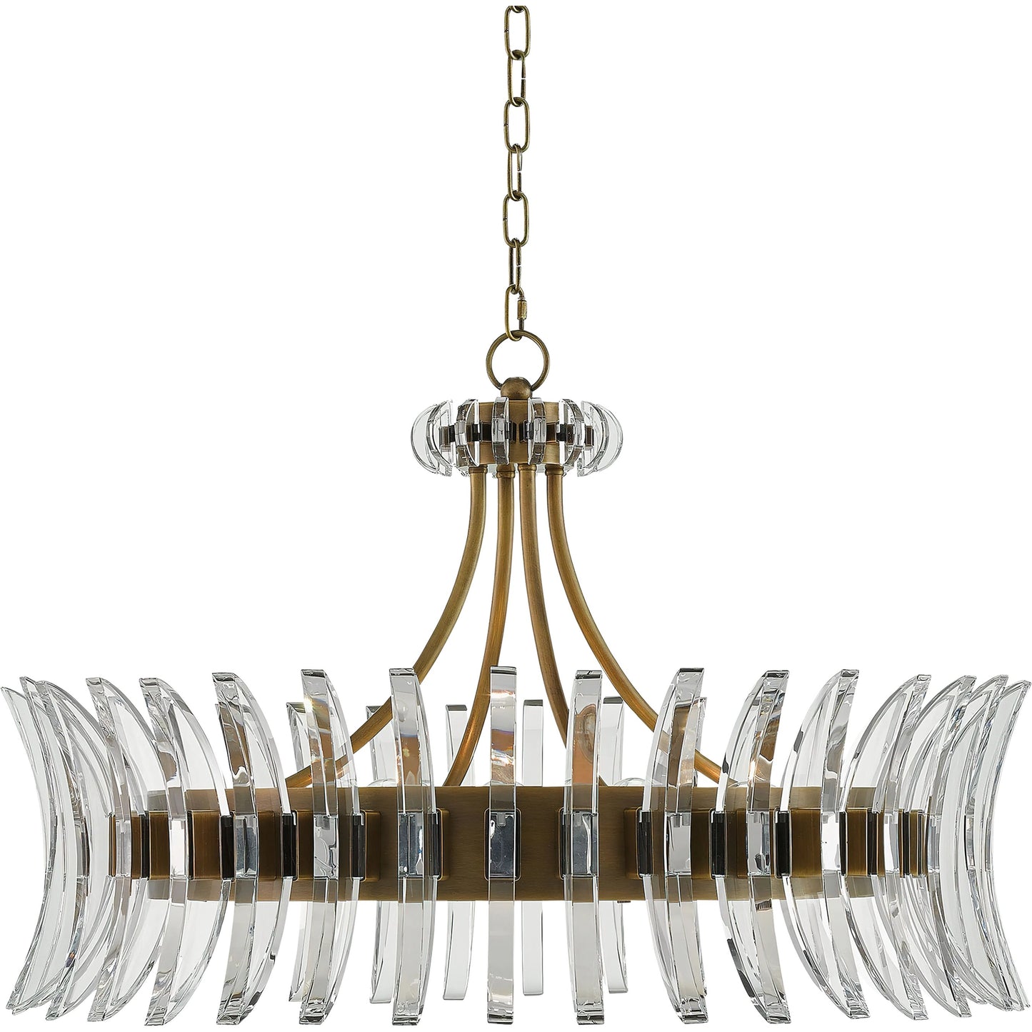006 S-223493 | Closeup | Coquette Brass Chandelier by Currey and Company in antique brass. Made from metal, crystal in a modern style.