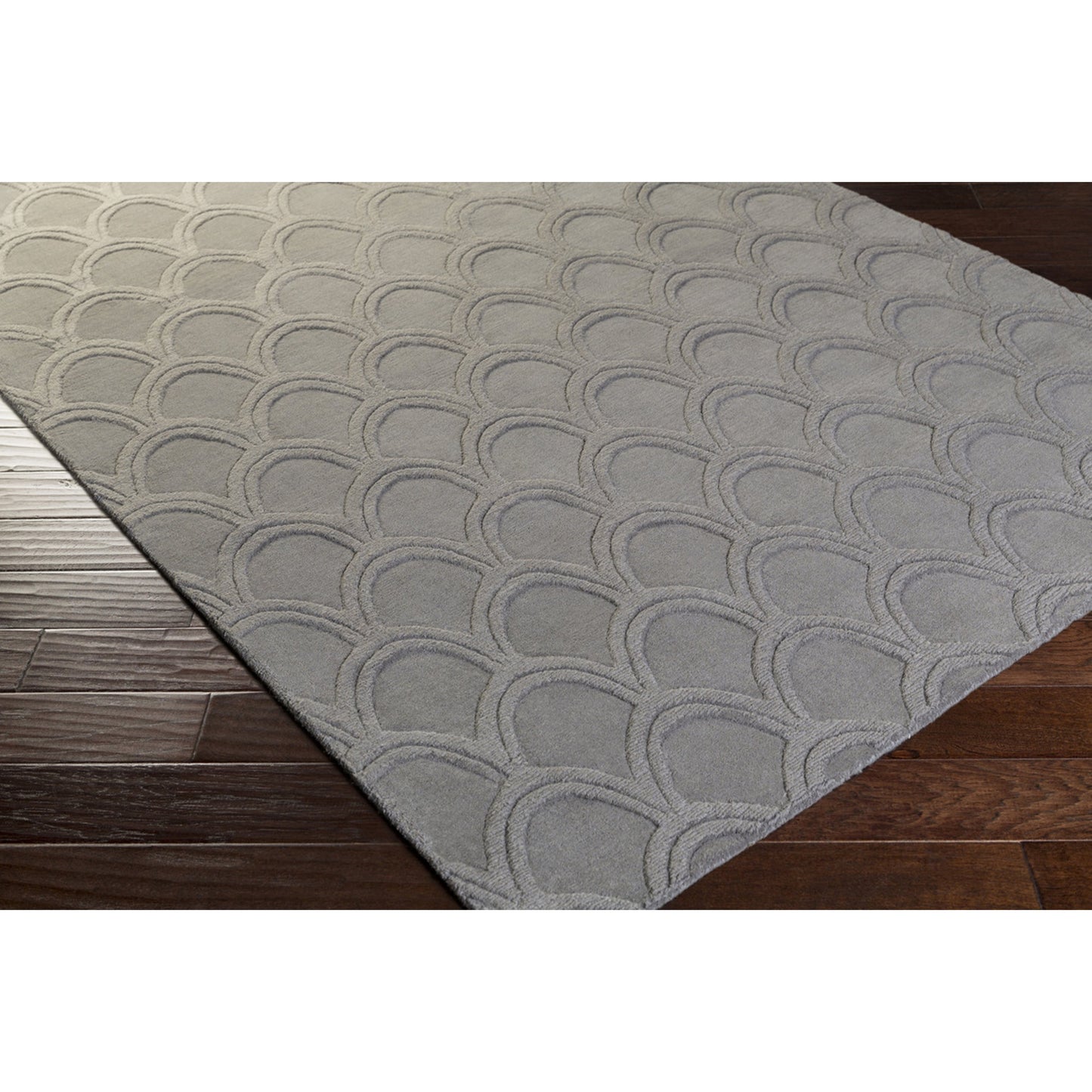 003 58572-12428 | Closeup | Mystique Rug - 12908 by Surya in medium gray. Made from 100% wool in a unique style.